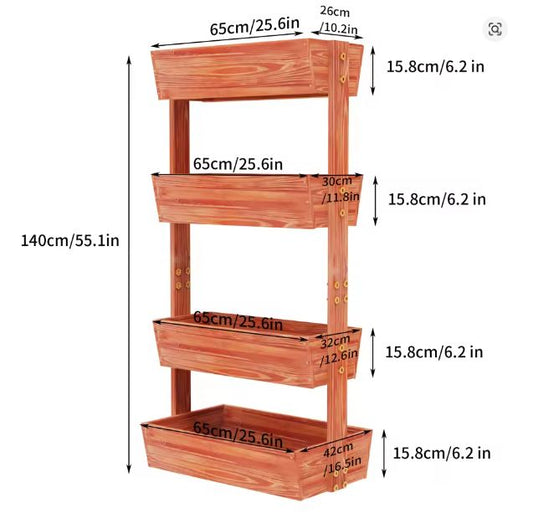 4-Laags Verhoogd Tuinbed – Verticaal Houten Bloempottenrek met Afneembare Ladder & Verstelbare Planken