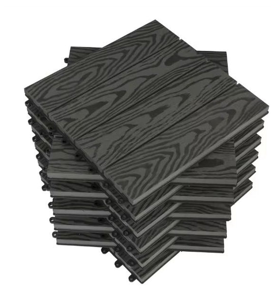 Set van 11 WPC Terrasplanken – 30×30 cm, Waterbestendig & In Elkaar Grijpbaar, 1 m² Dekvloertegels voor Tuin en Balkon