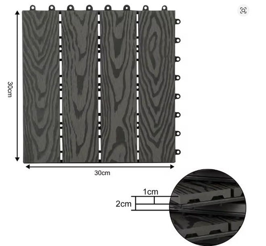 Set van 11 WPC Terrasplanken – 30×30 cm, Waterbestendig & In Elkaar Grijpbaar, 1 m² Dekvloertegels voor Tuin en Balkon