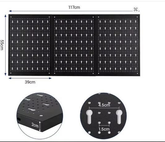 Geperforeerd Muur Organizer voor Gereedschap – Metalen Pegboard Wandmontage met Haken en Opslagbakken, 17-delige Kit voor Werkplaats en Garage, 117x55x2 cm
