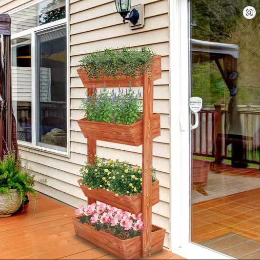 4-laags Verhoogd Tuinbed – Verticale Houten Plantenbak met Afneembare Ladderrekken