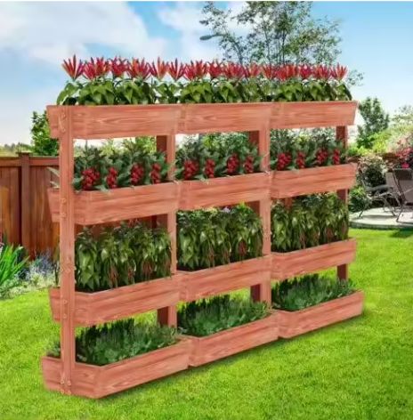 4-laags Verhoogde Plantenbak van Hout – Verticale Tuinbak met Afneembare Containers