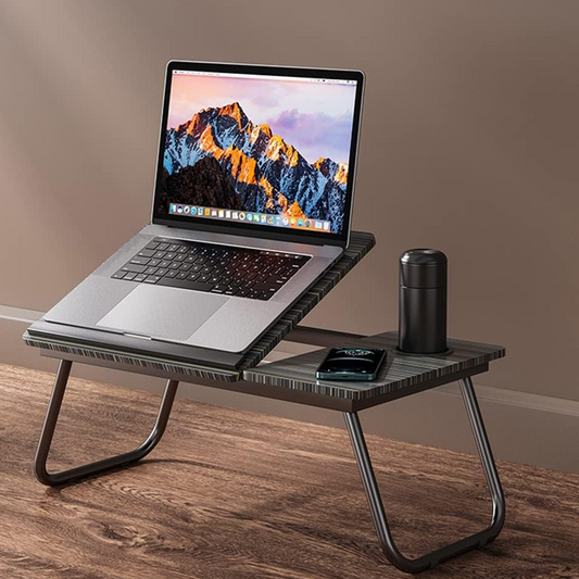 Verstelbaar Opklapbaar Laptopbureau met Bekerhouder voor Bed en Bank – Draagbare Multifunctionele Bedtafel voor Werken en Studeren