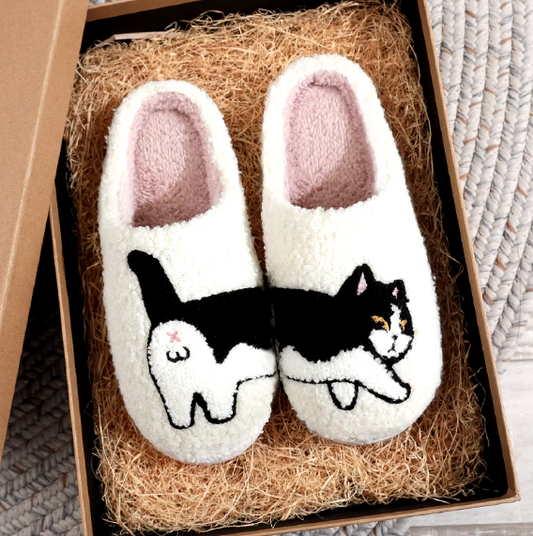Kat Pantoffels - Pluche Gevoerd met Antislip
