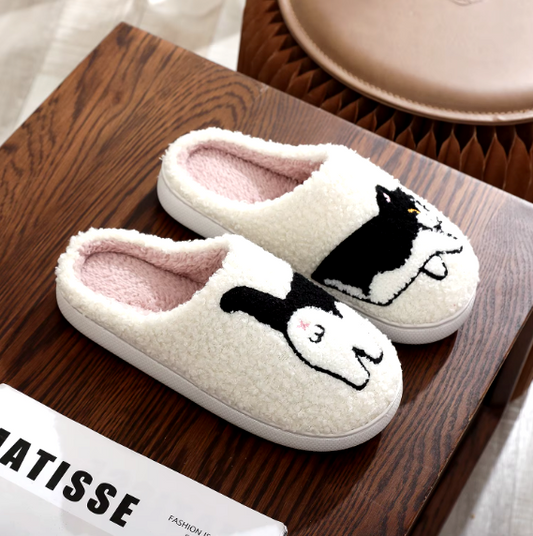 Kat Pantoffels - Pluche Gevoerd met Antislip