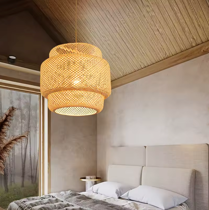 Boho Plafondlamp - Bamboe en Rotan Plafondlamp - Handgeweven Designlam