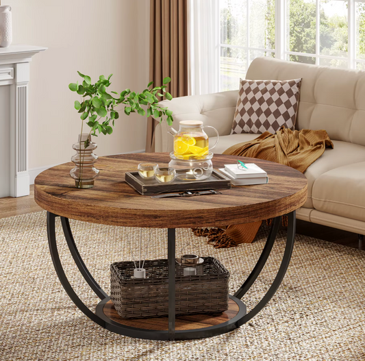 2-Laags Ronde Salontafel – Industriële Stijl