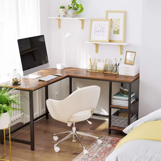 Sedia L-vormig Hoekbureau met 2 Planken – Vintage Bruin-Zwart