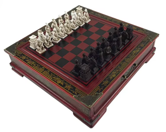 Handgemaakte Vintage Schaakset – Terracotta Krijgers