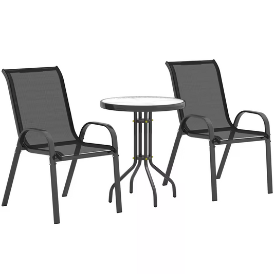 Outsunny Zwarte Terras Set – Bistroset (3-delige tuinset)