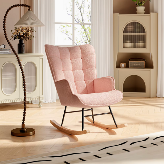 Luxe Roze Fluwelen Schommelstoel – Stijlvolle Fauteuil