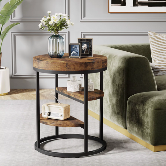 Industriële Ronde Bijzettafel met 3 Planken