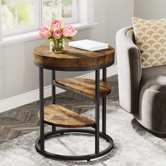 Industriële Ronde Bijzettafel met 3 Planken