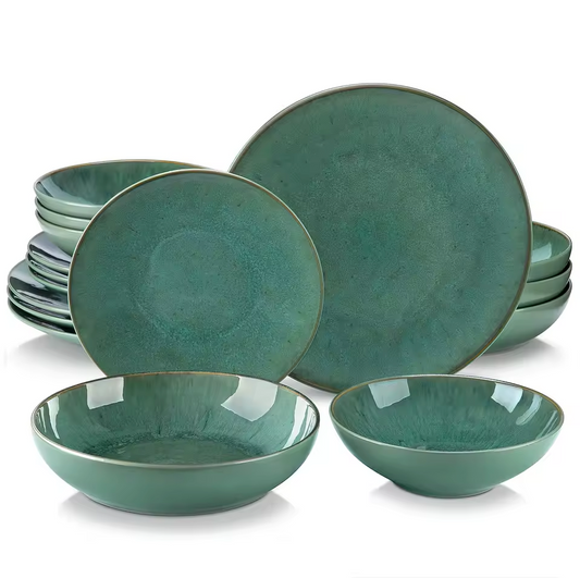 Bauhaus Groen Reliëf Serviesset 16-delige – Keramisch Servies