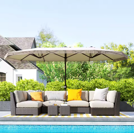 Dubbele Zonnescherm Parasol (4,5x2,65m) – Crèmekleurig