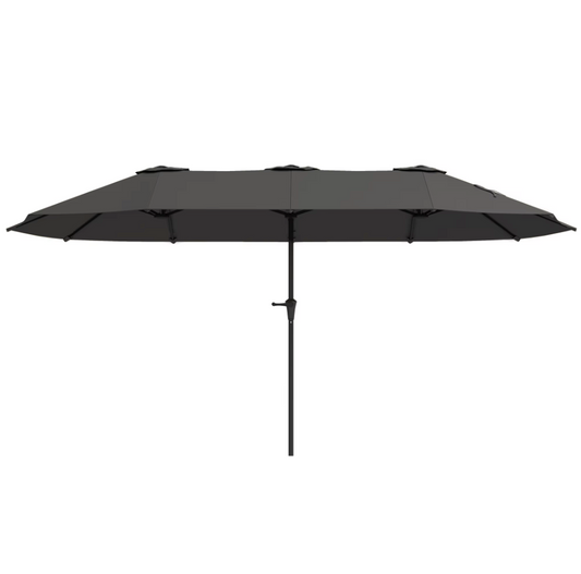 Dubbele Parasol 4x2,2 m – Handmatig Cranksysteem – Waterdicht en UV-bescherming – Donkergrijs