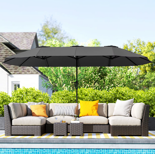 Dubbele Parasol 4x2,2 m – Handmatig Cranksysteem – Waterdicht en UV-bescherming – Donkergrijs