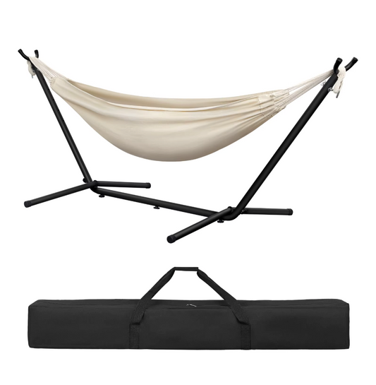 Dubbele Hangmat met Standaard – 250 kg Capaciteit – Voor 2 Personen – 280x105x100 cm – Inclusief Draagtas