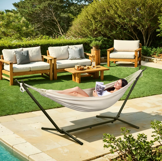 Dubbele Hangmat met Standaard – 250 kg Capaciteit – Voor 2 Personen – 280x105x100 cm – Inclusief Draagtas