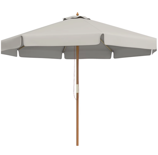 Sedia Tuin Parasol Ø 325 cm – Katrolsysteem – Geventileerd Dubbel Dak – Houten Paal – Lichtgrijs