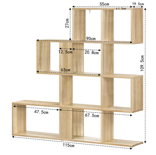 Stellingkast met 4 Niveaus – Traptrede Boekenkast Wit/Licht Eiken – Vrijstaand