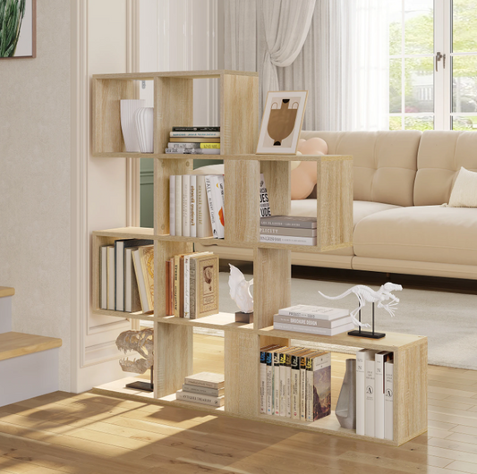 Stellingkast met 4 Niveaus – Traptrede Boekenkast Wit/Licht Eiken – Vrijstaand