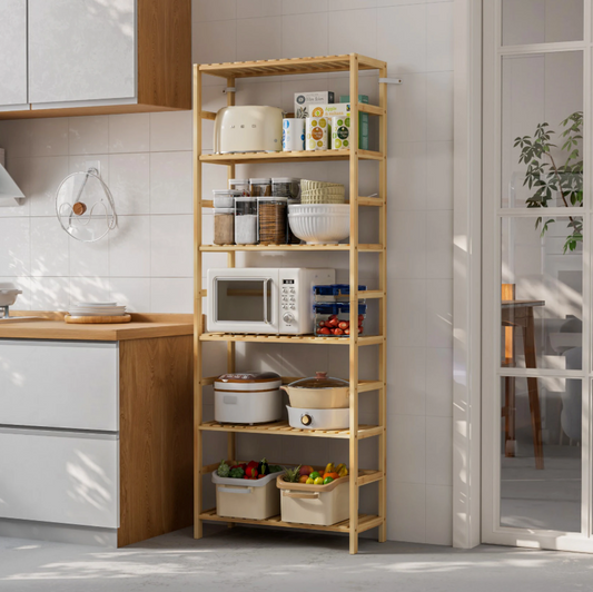 Bamboe Stellingkast – Opbergplank met 6 Lagen – Natuurlijk Bamboe