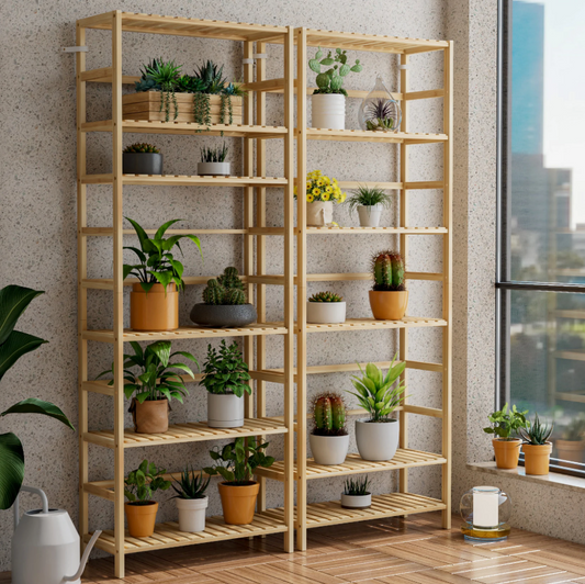 Bamboe Stellingkast – Opbergplank met 6 Lagen – Natuurlijk Bamboe