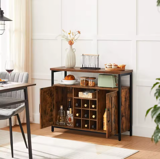 Dressoir Keukenkast met 2 Deuren en Wijnrek (Vintage stijl)