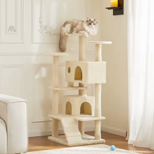 Hoge Multi-Level Krabpaal Toren – Compact, Stabiel en Boordevol Speelplezier