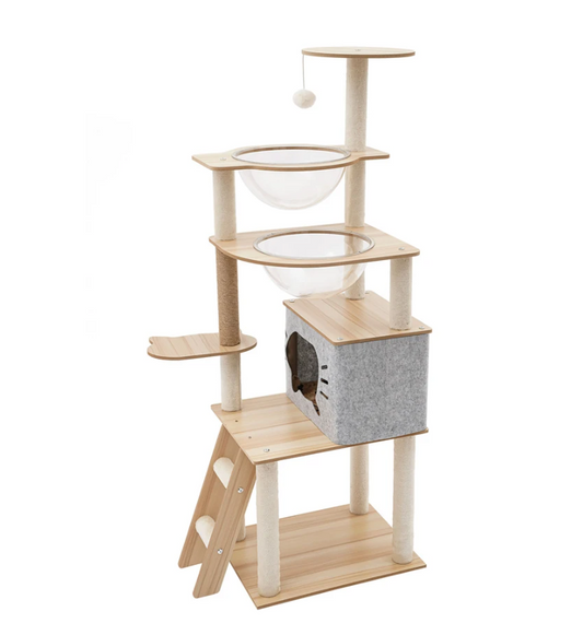 5-Laags Kattenklimrek – Houten Kattenmeubel met Krabpaal, Nest en Speelboom – 135cm Hoog