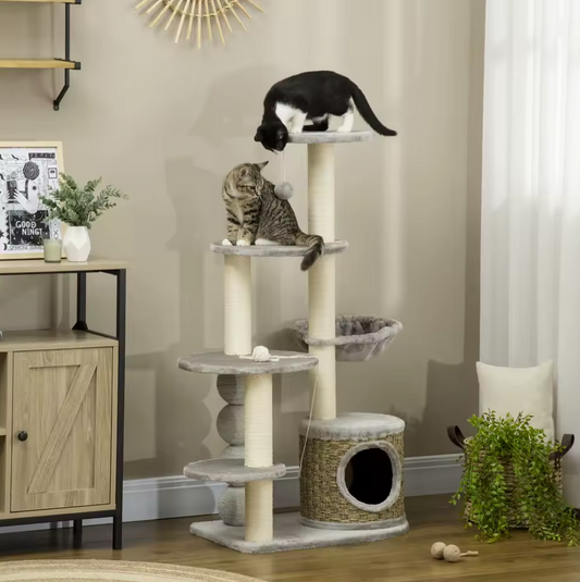 Moderne Kattenkrabpaal met Grot, Hangmat en Klimplatforms – 115,5cm Hoog