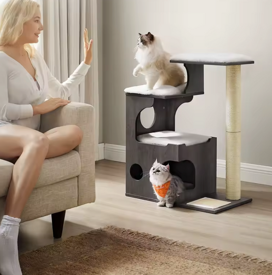 Krabpaal 86 cm – Compacte Cat Tree met Pluche Wasbare Kussens en Sisal Krabpalen