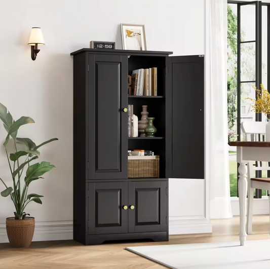 George Landelijke Stijl Opbergkast – Wit/Zwart – Kabinet Kast met 4 Deuren