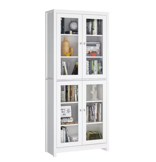 George Kabinetkast met 4 Glazen Deuren – Wit – 190x80x33cm