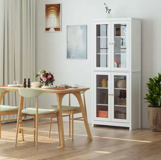 George Kabinetkast met 4 Glazen Deuren – Wit – 190x80x33cm