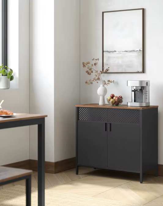 Industriële Stalen Opbergkast – 80x40x76cm – Dressoir met Dubbele Deuren en Verstelbare Plank