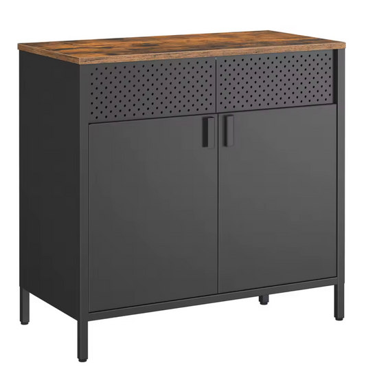 Industriële Stalen Opbergkast – 80x40x76cm – Dressoir met Dubbele Deuren en Verstelbare Plank