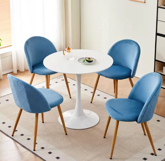 Set van 2/4/6 Blauwe Fluwelen Eetkamerstoelen – Scandinavisch Design met Metalen Poten – Comfortabele Stoelen voor Eetkamer & Woonruimte