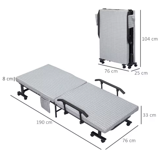 Opvouwbaar logeerbed met 5 standen rugleuning en wielen
