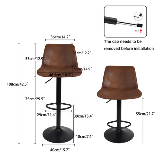 Set van 2 Verstelbare Vintage Barkrukken – Diepbruin – Industrieel Design