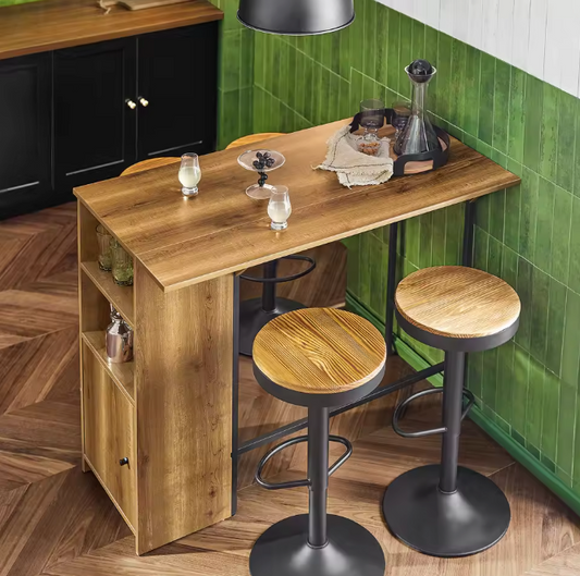 Industriële bartafel met kast, planken en uitklapblad