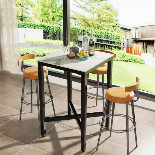 Luxe marmeren bartafel 70x70cm – met metalen X-frame