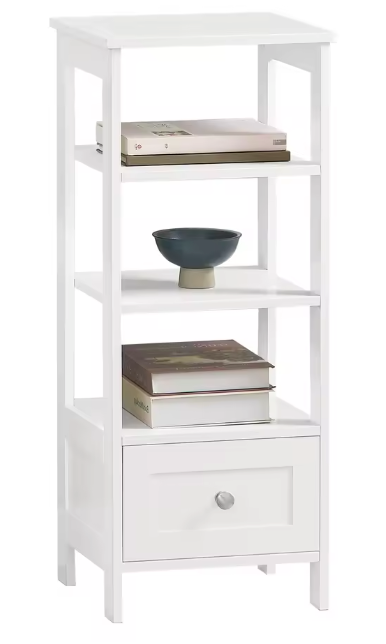 Wit Hoog Nachtkastje met Lade en 4 Planken – MDF, Modern & Multifunctioneel