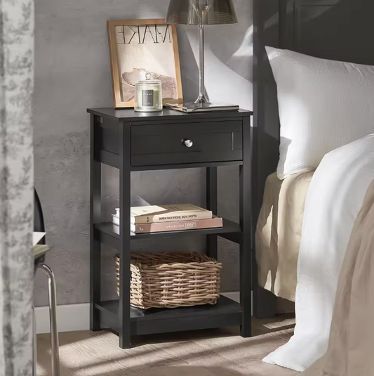 Bijzettafel met Lade & 2 Planken – Nachtkastje van MDF, Modern en Compact