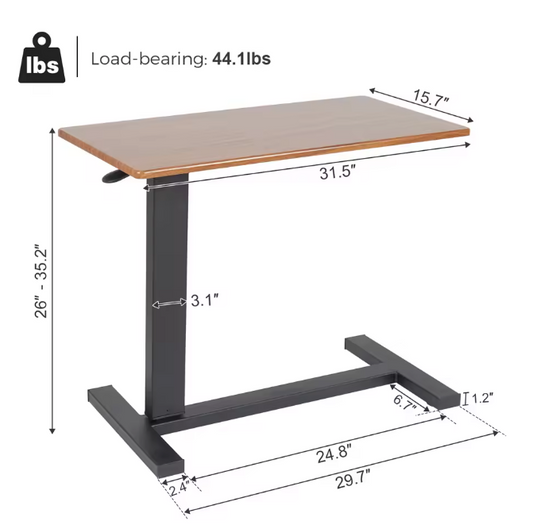 Verstelbare Overbed Tafel op Wielen – Industrieel Design & Multifunctioneel