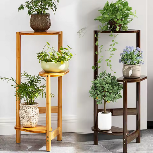 3-laags bamboe plantenrek – hoekmodel hoog-laag display