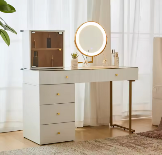 Kaptafel met LED-Spiegel – Glazen Blad & Modulaire Kast, 120 cm