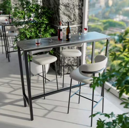 Rechthoekige marmeren bartafel 120 cm met metalen frame