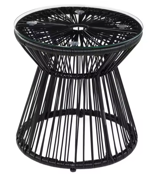 Ronde bistrotafel 40 cm met glazen blad en rotan frame